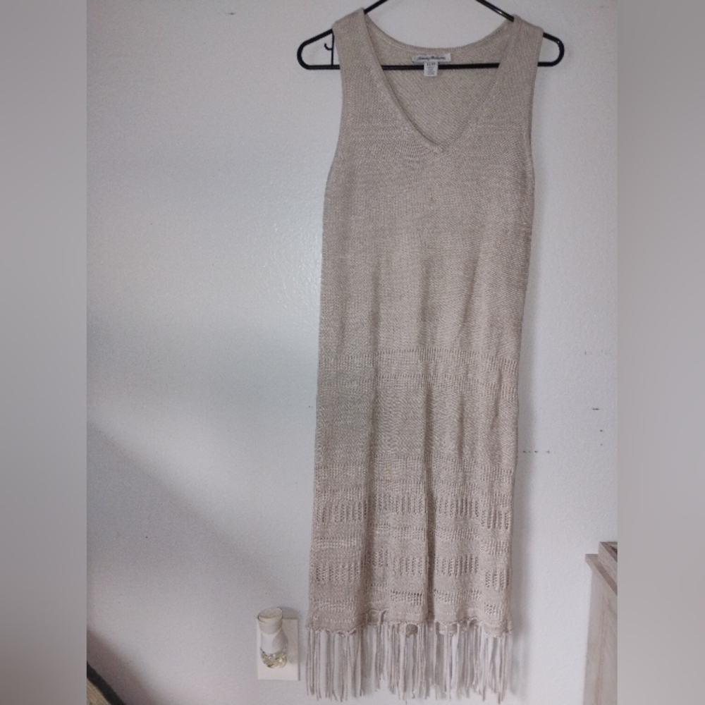 Tommy Bahama Cedar Pointelle Sleeveless V-Neck Dress in Light Beige